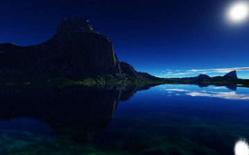 Картинка dangerous waters 3д графика nature landscape природа озеро ночь луна