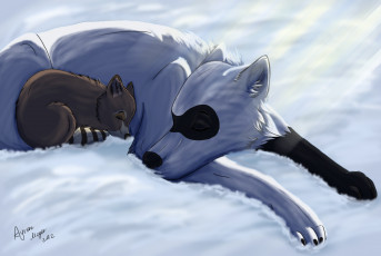 Картинка рисованные животные сказочные мифические собака снег