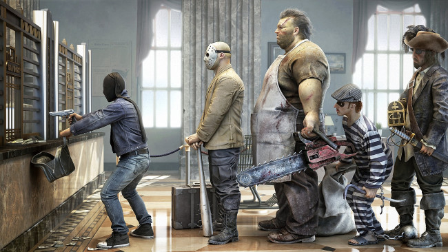 Обои картинки фото 3д, графика, humor, юмор, ситуация, банк, ограбление