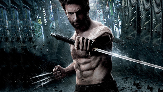Обои картинки фото the, wolverine, кино, фильмы, меч, город