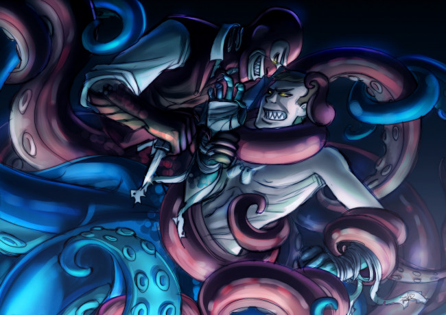 Обои картинки фото рисованные, люди, нож