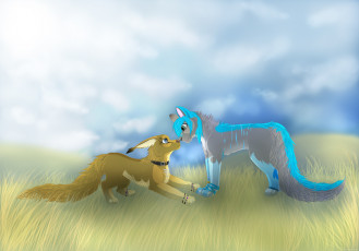 Картинка рисованные животные +сказочные +мифические собаки фон