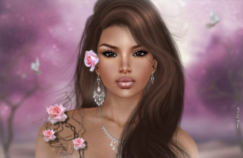 Картинка 3д+графика портрет+ portraits девушка цветы