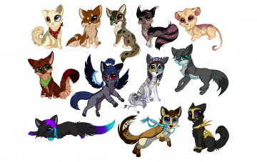 Картинка рисованные животные +сказочные +мифические белый фон много арт