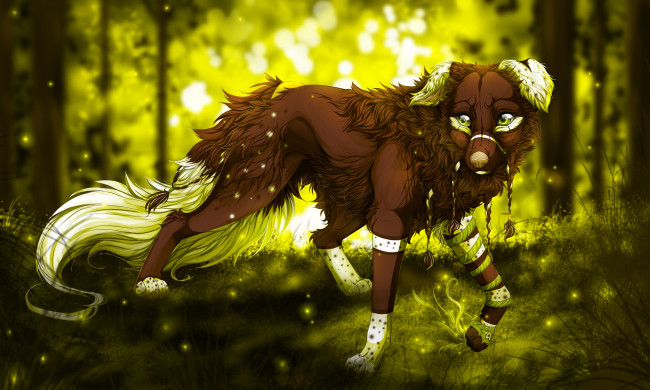 Обои картинки фото рисованные, животные,  сказочные,  мифические, природа, лес
