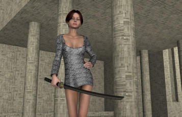 Картинка 3д+графика люди+ people девушка взгляд фон оружие