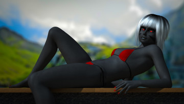 Картинка 3д+графика существа+ creatures девушка красные глаза фон взгляд