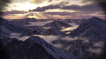 Картинка природа горы облака небо флаг туман