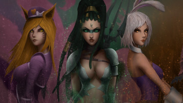 Картинка видео+игры league+of+legends фон взгляд девушки ahri nidalee riven