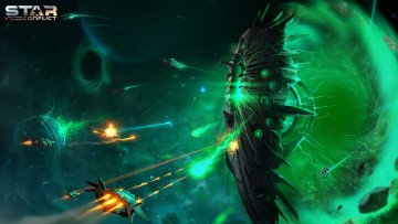 Картинка видео+игры star+conflict планета вселенная космические корабли полет
