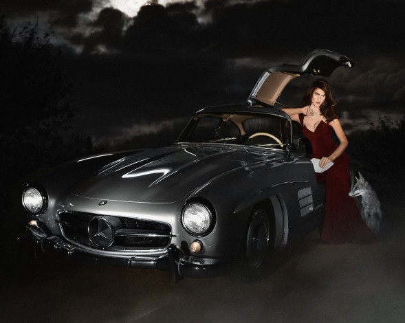 Обои картинки фото автомобили, -авто с девушками, девушка, ночь, брюнетка, машина