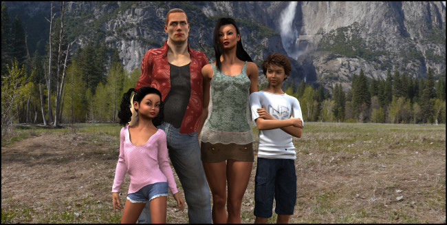 Обои картинки фото 3д графика, люди , people, мать, мужчина, фон, взгляд, девушка, дети, отец