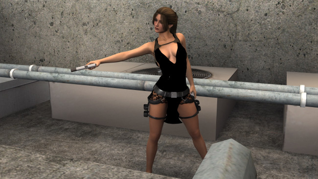 Обои картинки фото 3д графика, люди , people, девушка, оружие, фон, взгляд