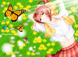 обоя аниме, after sweet kiss, девушка, взгляд, фон