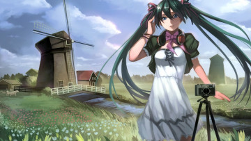 Картинка аниме vocaloid девушка взгляд фон