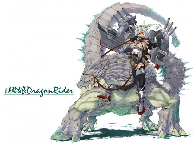Обои картинки фото аниме, kantai collection, дракон, оружие, девушка