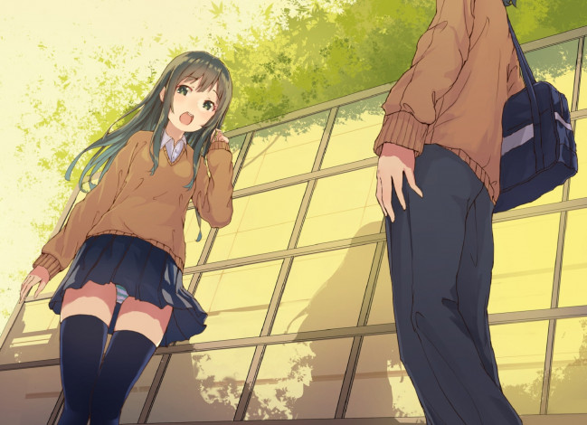 Обои картинки фото аниме, unknown,  другое, школа, девочка, парень