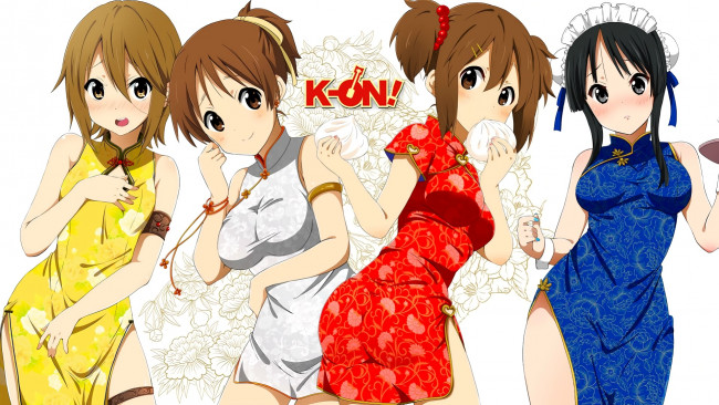 Обои картинки фото аниме, k-on, девушки, взгляд, фон