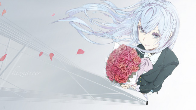 Обои картинки фото аниме, kiznaiver, девушка, букет