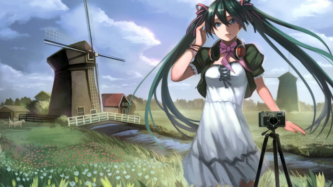 Обои картинки фото аниме, vocaloid, девушка, взгляд, фон