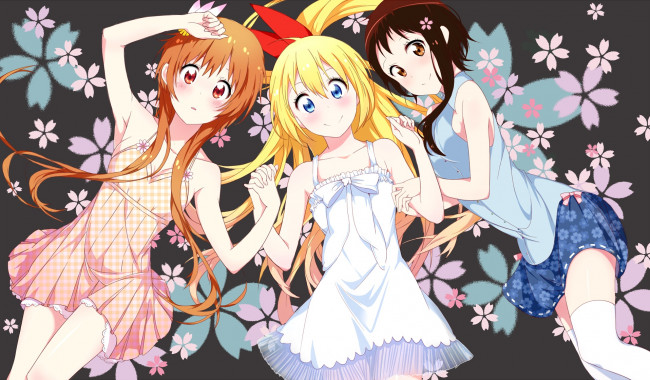 Обои картинки фото аниме, nisekoi, взгляд, девушки, фон