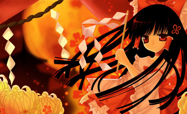 Обои картинки фото аниме, touhou, девушка, взгляд, фон