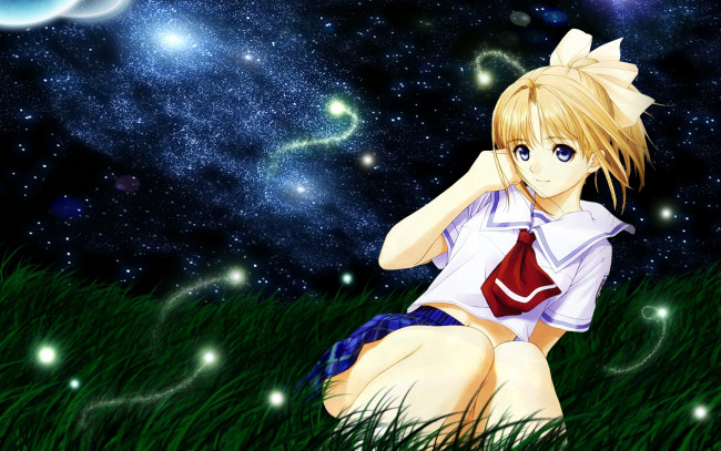 Обои картинки фото аниме, after sweet kiss, девушка, взгляд, фон