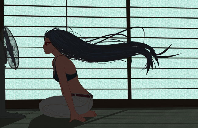 Обои картинки фото аниме, unknown,  другое, девушка, вентилятор