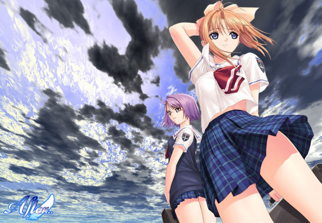 Обои картинки фото after sweet kiss, аниме, девушка, взгляд, фон