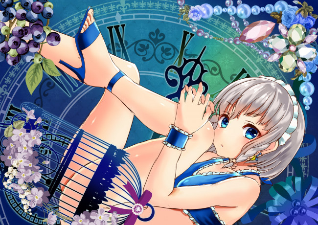 Обои картинки фото аниме, touhou, часы, девушка, клетка