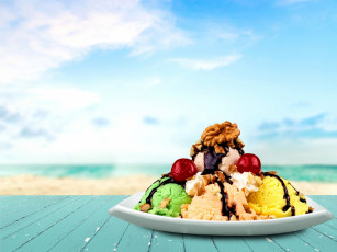 Картинка еда мороженое +десерты тарелка орех