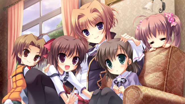 Обои картинки фото аниме, midori no umi, взгляд, фон, девушки