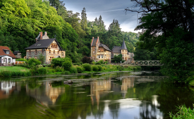 Обои картинки фото германия, города, - пейзажи, здания, деревья, мост, водоем