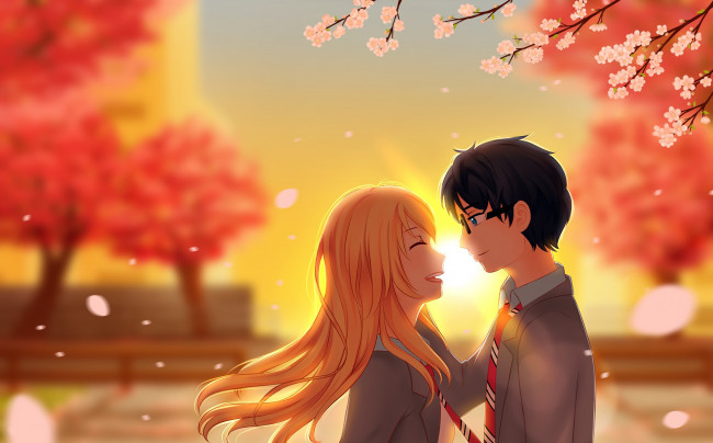 Обои картинки фото аниме, shigatsu wa kimi no uso, двое