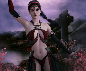 Картинка 3д+графика существа+ creatures девушка взгляд фон вампир крест