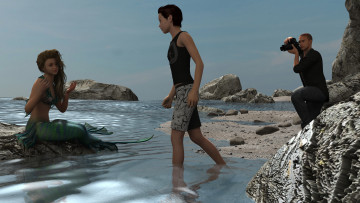 Картинка 3д+графика существа+ creatures девушки взгляд фон mermaids