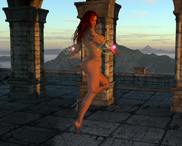 Обои картинки фото 3д графика, фантазия , fantasy, девушка, взгляд, фон, магия