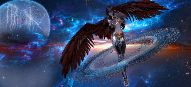 Обои картинки фото 3д графика, существа , creatures, девушка, взгляд, фон