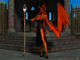 Картинка 3д+графика существа+ creatures девушка демон фон взгляд