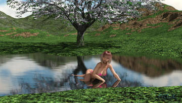 Картинка 3д+графика люди+ people грудь фон взгляд девушка