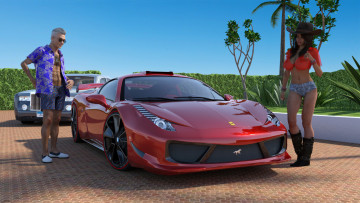 Картинка 3д+графика люди-авто мото+ people-+car+ +moto фон взгляд девушка