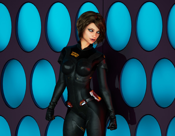 Обои картинки фото 3д графика, люди , people, взгляд, фон, девушка