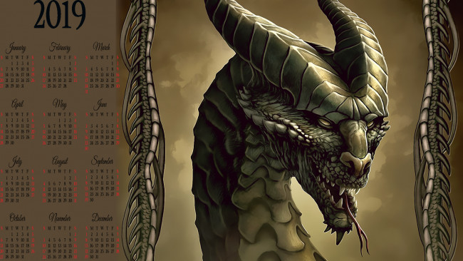 Обои картинки фото календари, фэнтези, calendar, 2019, язык, монстр, существо