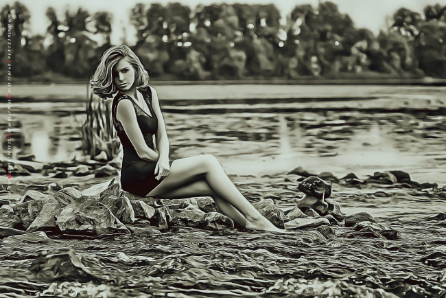 Обои картинки фото календари, компьютерный дизайн, природа, calendar, 2019, женщина, модель, девушка, водоем