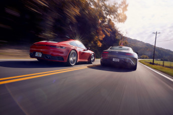 Картинка автомобили разные+вместе porsche mercedes nature landscape