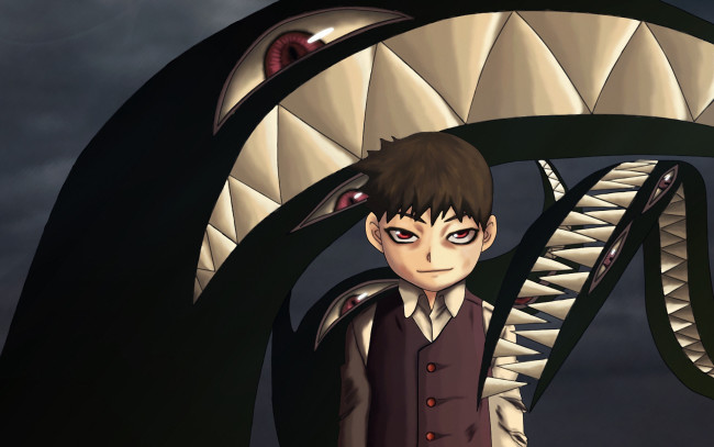 Обои картинки фото аниме, fullmetal alchemist, pride, homunculus, мальчик, тень, зубы