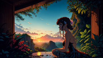 Картинка аниме пейзажи +природа нейросети графика нейроарт ai art нейронные сети рисунки нейро искусство