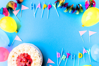 Картинка праздничные день+рождения торт шарики гирлянды флажки
