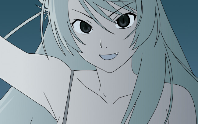 Обои картинки фото аниме, bakemonogatari, hanekawa tsubasa, девушка, клыки, ушки, кошка