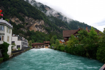 Картинка interlaken switzerland города пейзажи река дома горы